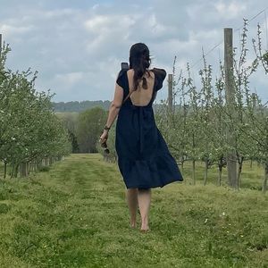 Backless navy blue dress